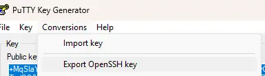 Export au format SSH depuis puttygen