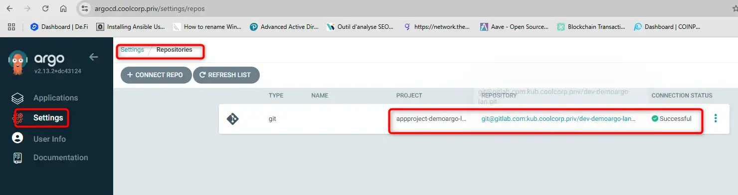 Controle du repo dans la GUI de ArgoCD