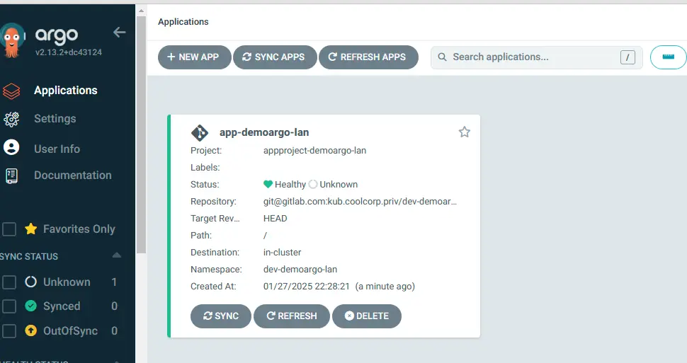 Apparition de l'application dans la GUI