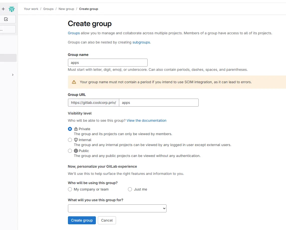 Création du groupe App