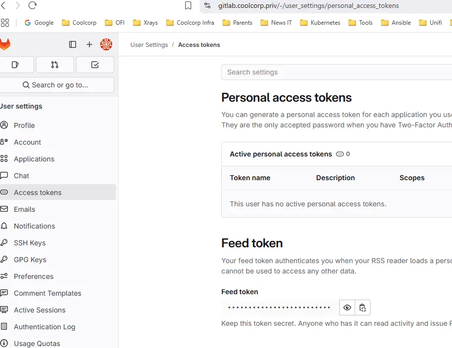 Création du token personnel du compte de service