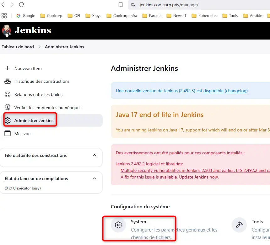 Menu configuration system de Jenkins