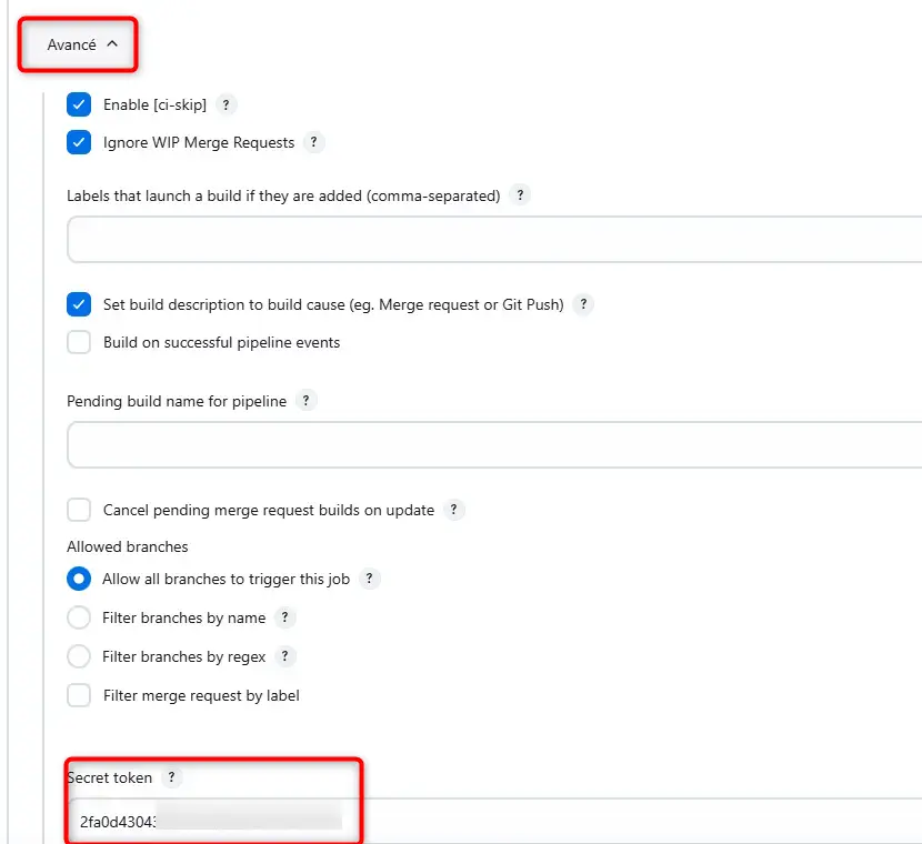 Paramétrage du webhook Jenkins