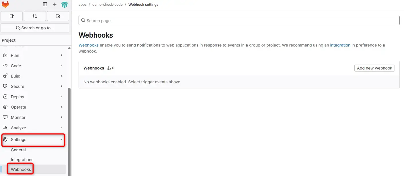 Création du webhook Gitlab