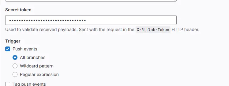 Paramétrage du webhook Gitlab