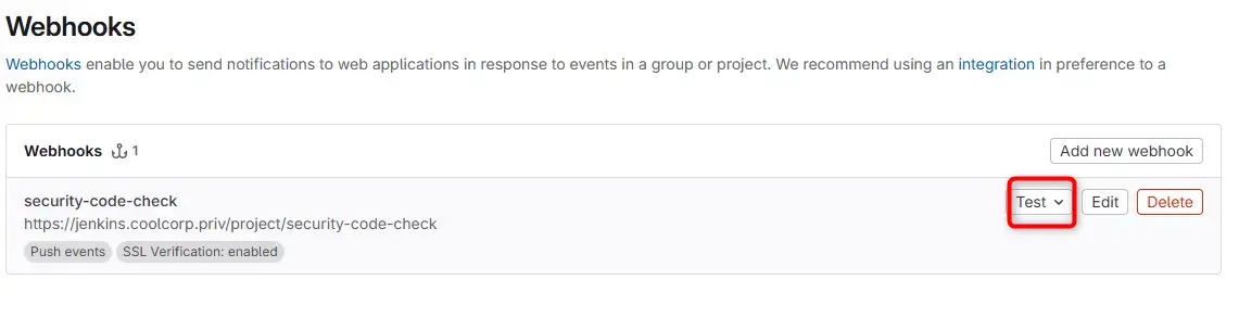 test du webhook