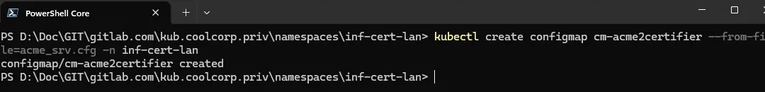 Création du cm pour la config de acme2certifier