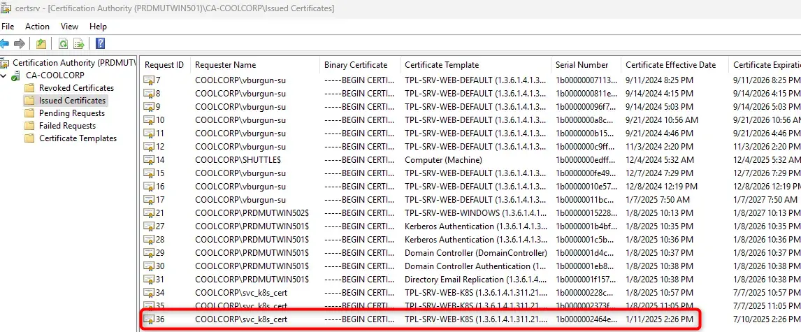 Controle du certificat au niveau de la CA