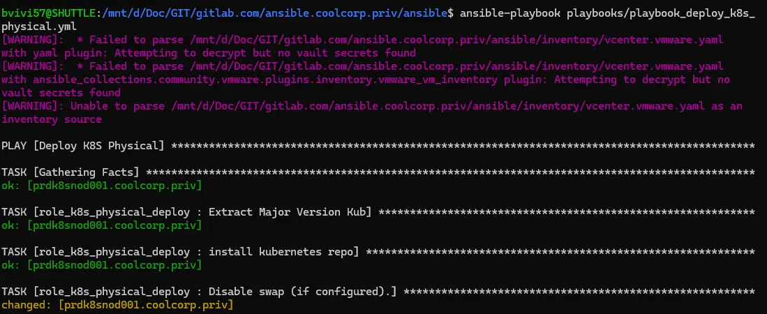 Lancement de Ansible pour déployer les prerequis