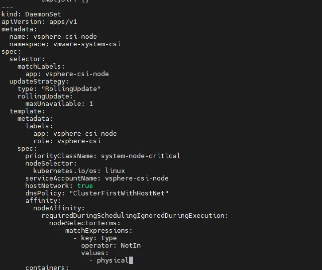 modification du fichier vsphere-csi-driver.yaml