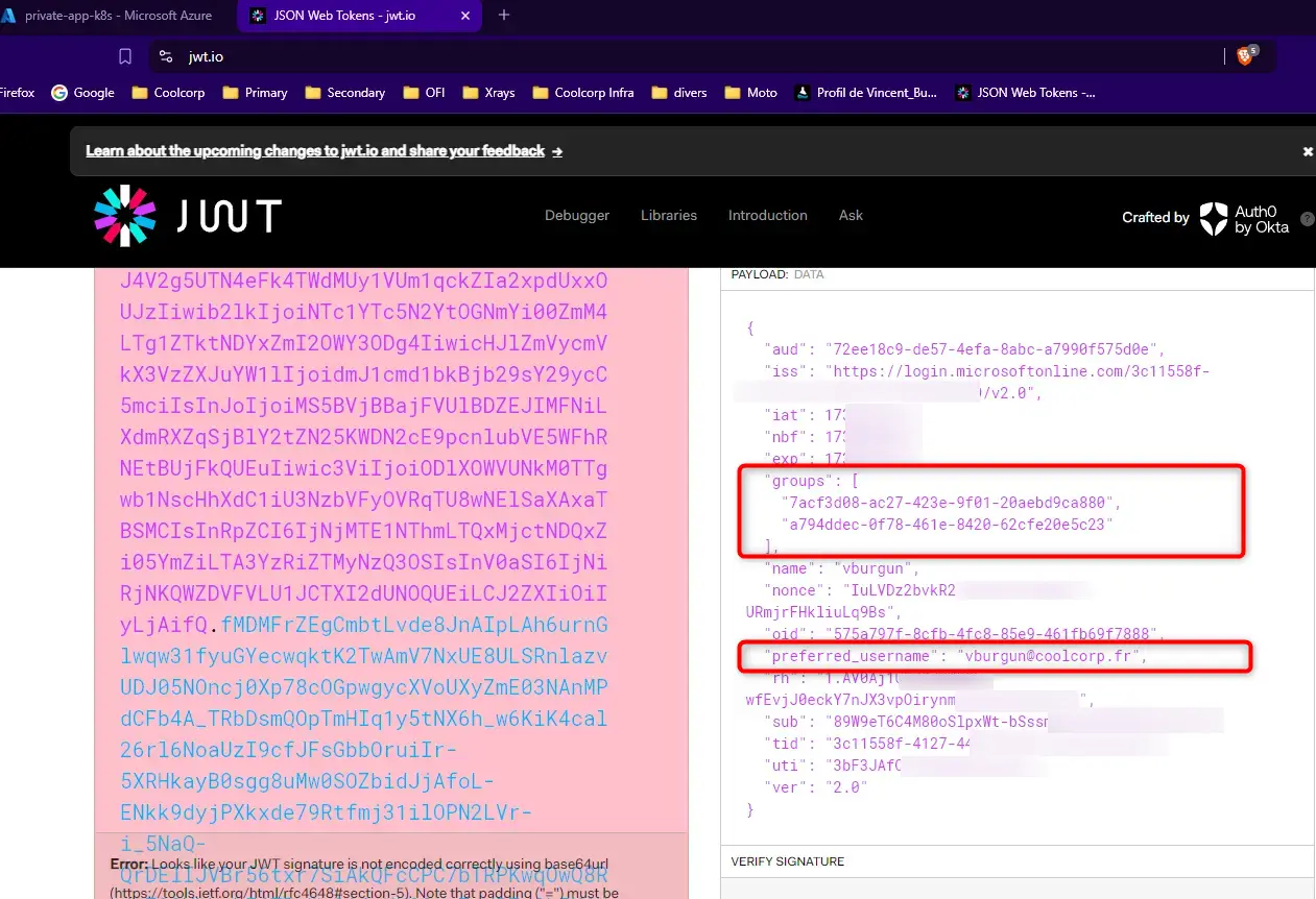 Contenu du token décodé
