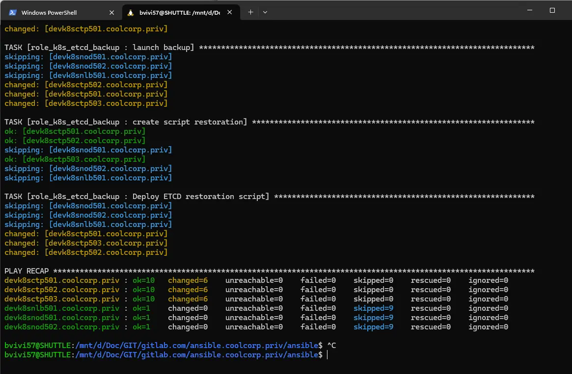 Résultat du playbook Ansible