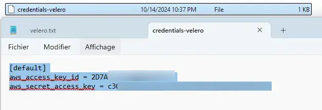 Fichier contenant les informations de connexion au bucket