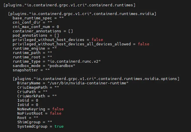 Elements modifiés dans la conf de containerd