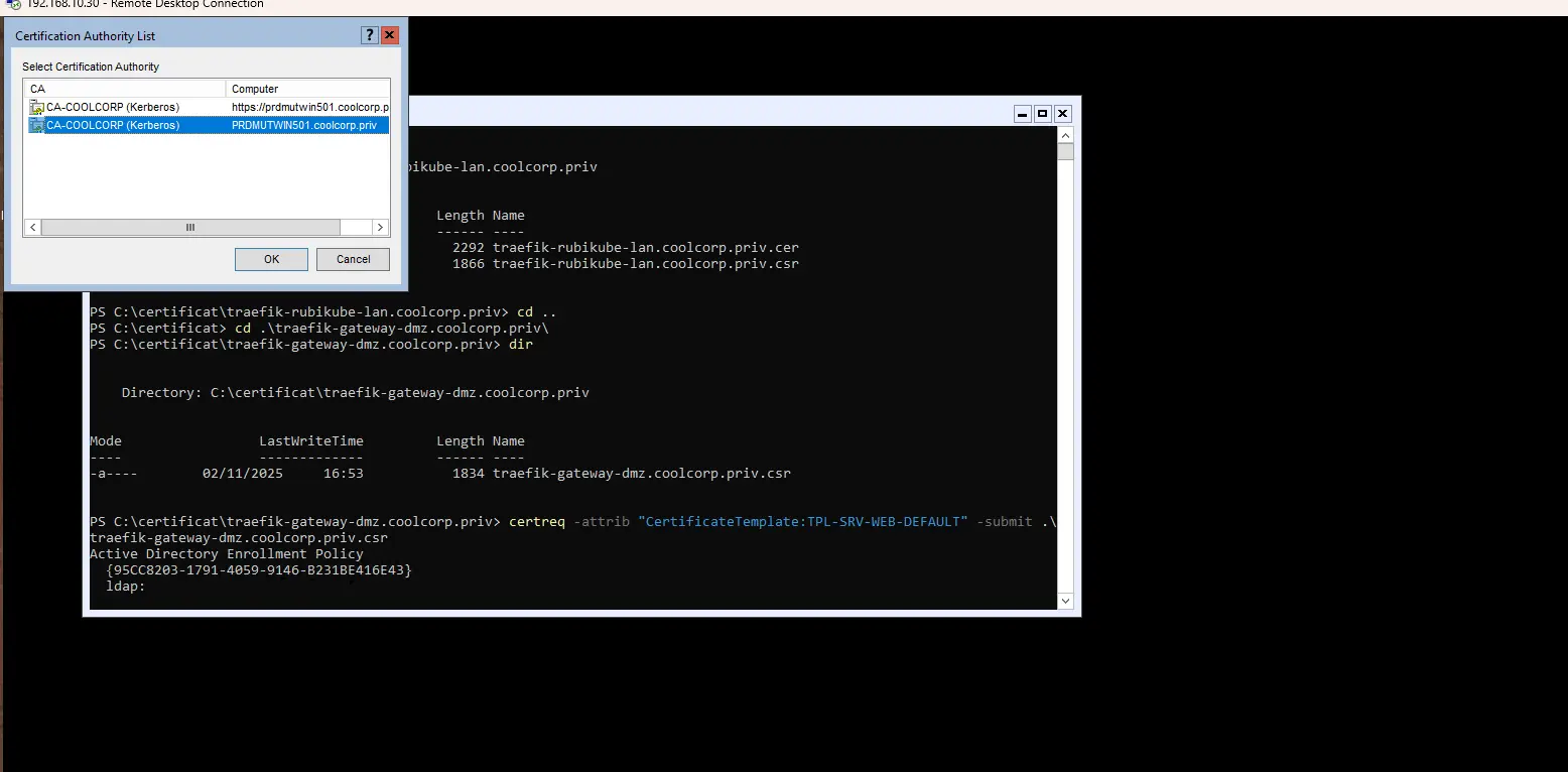 Création du certificat pour la gateway