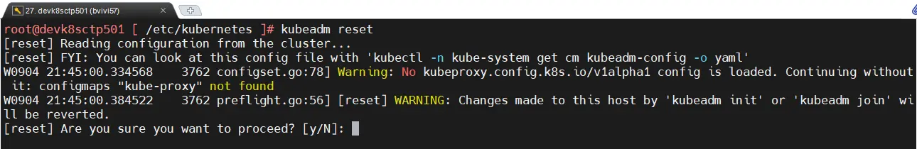Commande de reset avec kubeadm