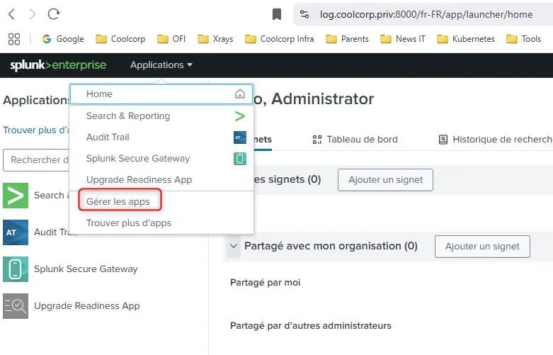 Menu Gestion des apps