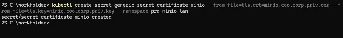 Création du secret pour le certificat
