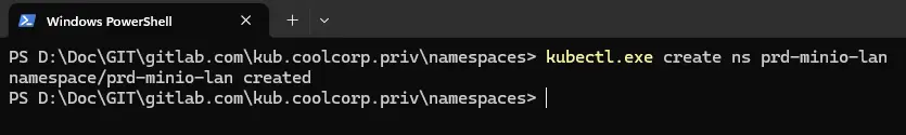 Création du namespace