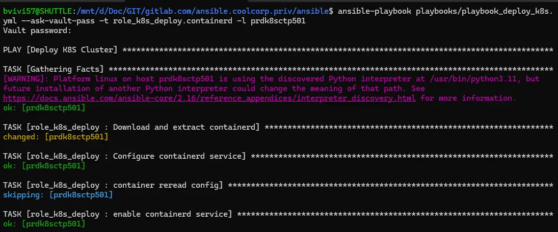 Lancement de la mise à jour containerd à travers Ansible