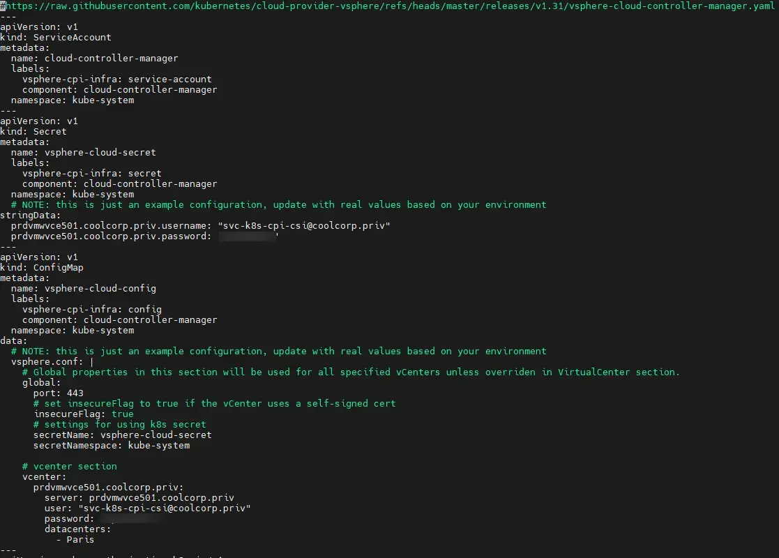 Mise à jour du fichier vsphere-cloud-controller-manager.yaml