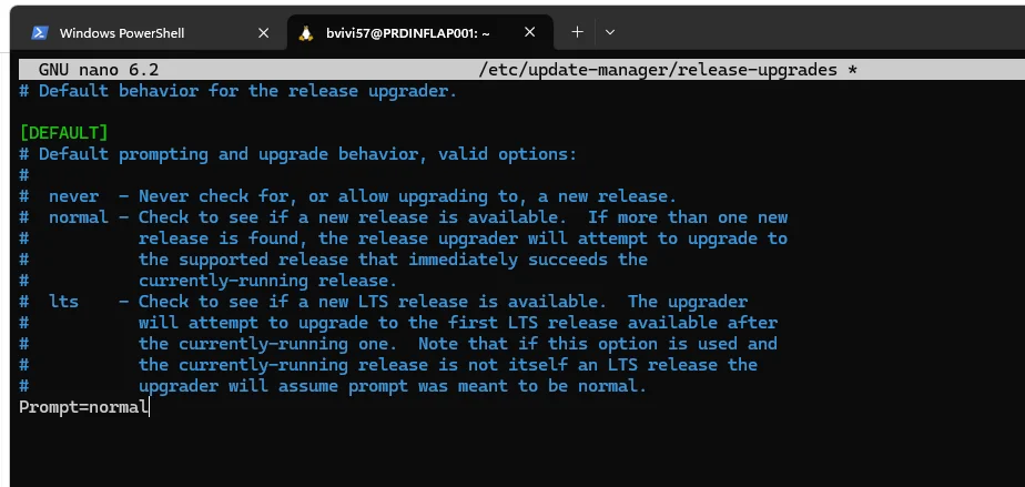 Configuration de la branche d'upgrade