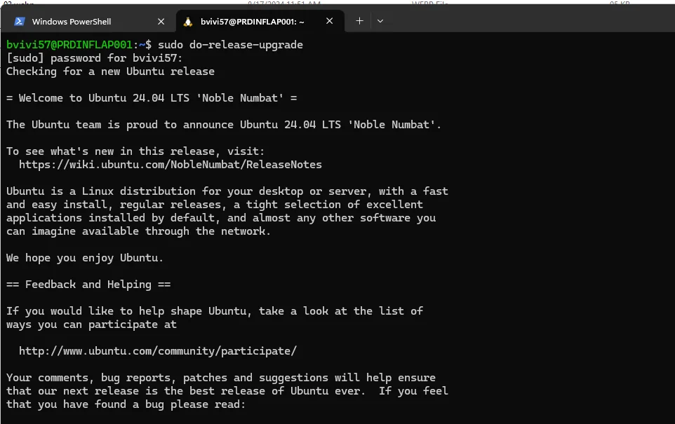 Lancement de l'upgrade de Ubuntu