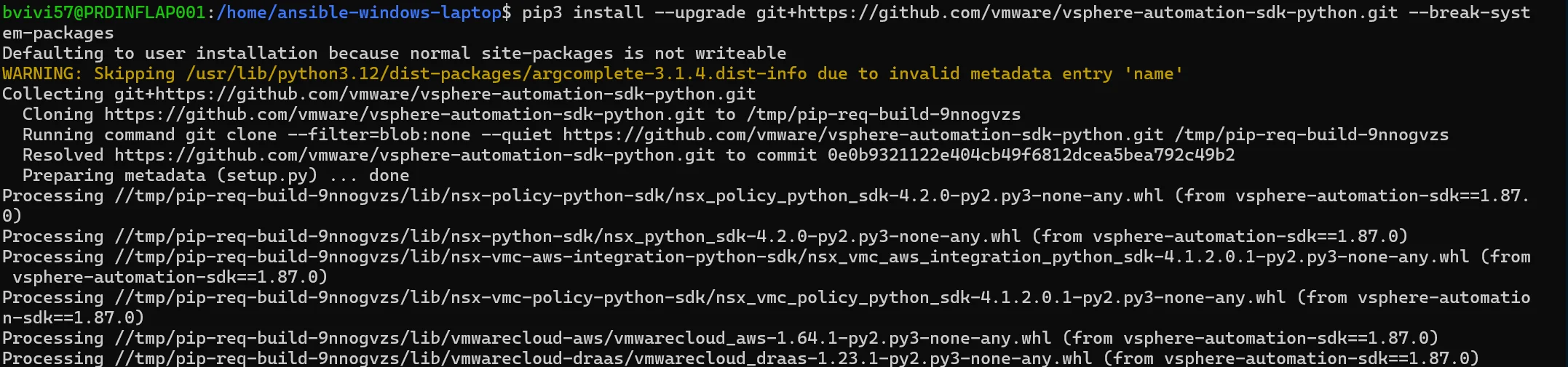 Installation des librairies vSphere python