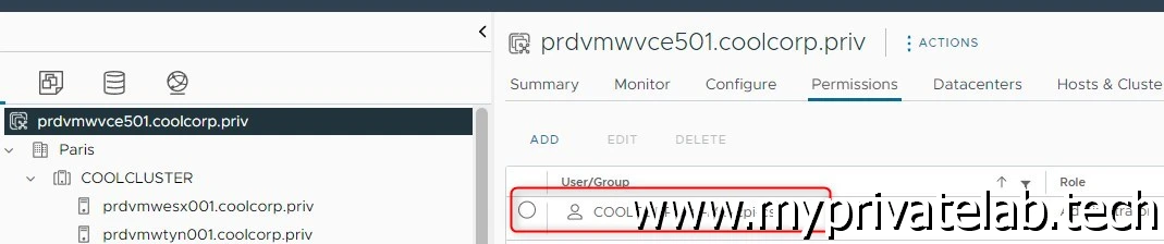 Compte de service pour addon vsphere