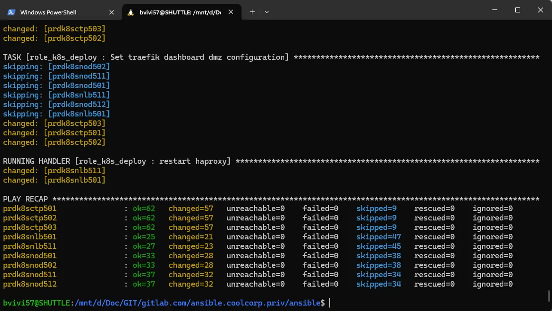 Résultat de la commande ansible-playbook playbooks/playbook_deploy_k8s.yml --ask-vault-pass