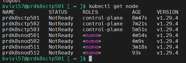 Sortie de la commande kubectl get node