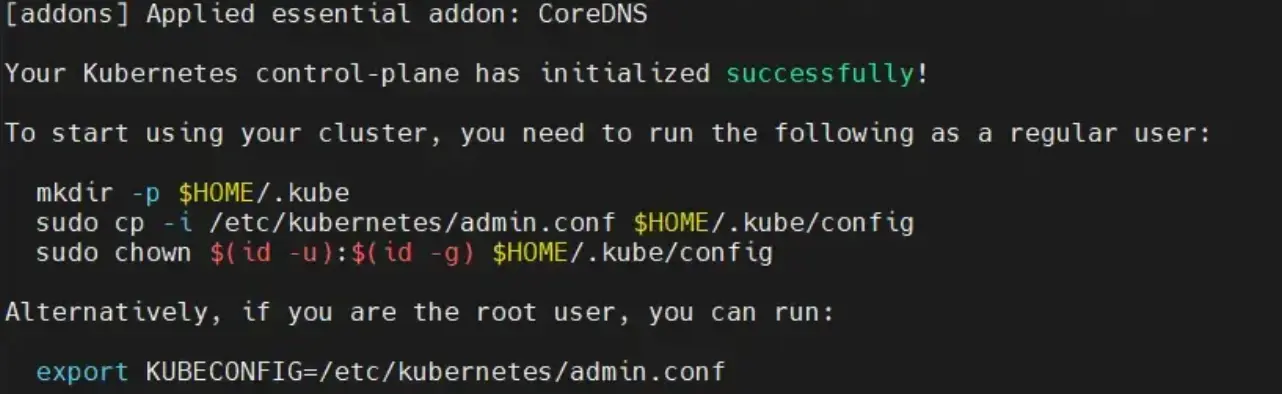 Sortie de kubeadm sur les control plane pour copier les fichier de configuration de kubectl