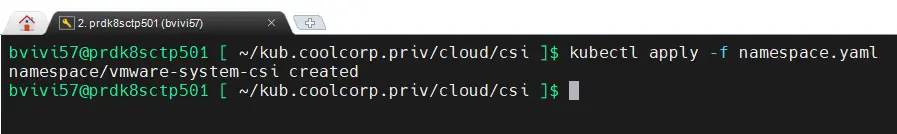 Création du namespace pour le CSI