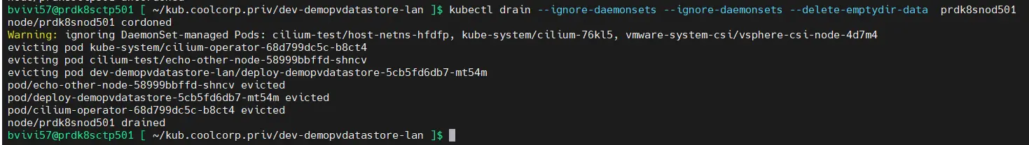 Mise en maintenance du node prdk8snod501