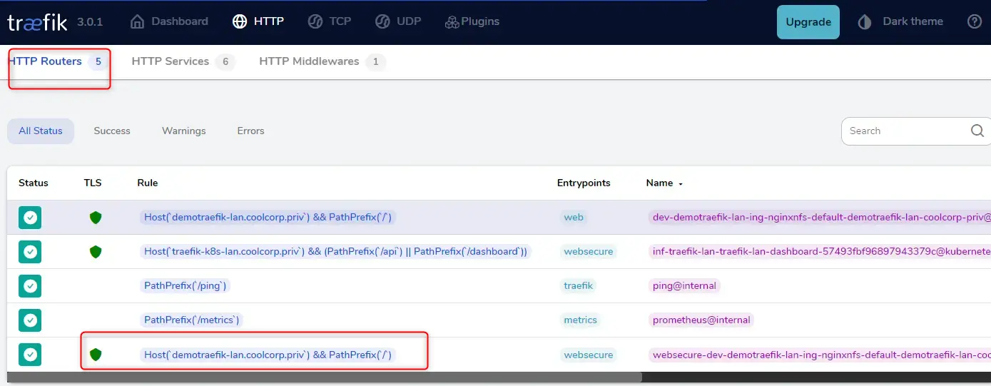 Utilisation du dashboard Traefik pour vérifier le routage