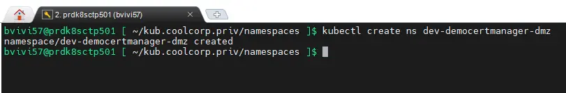 Creation du namespace pour l'application de test