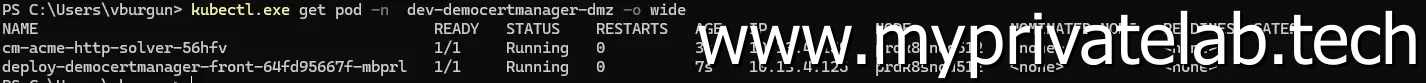 Listing des pods dans le namespace de test