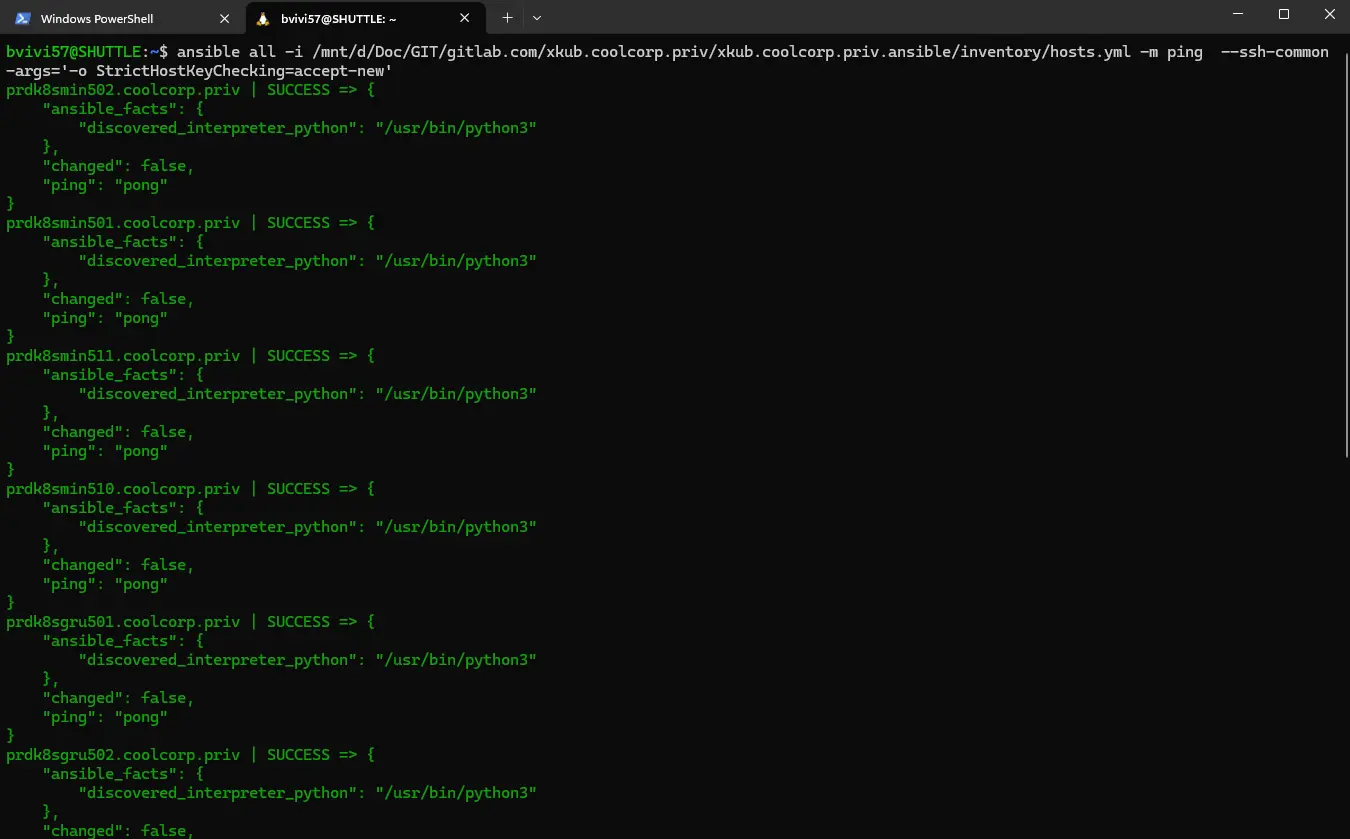Test d'accès au VMs depuis Ansible