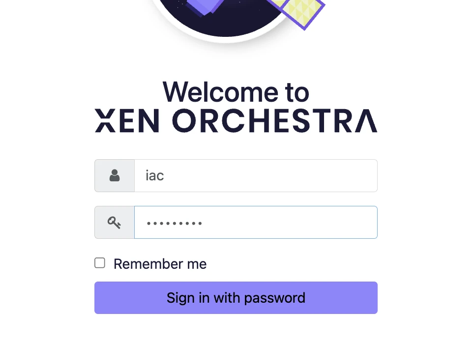 Connexion à Xen Orchestra avec le compte iac