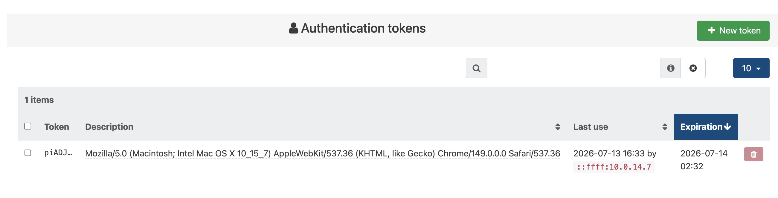 Token du compte iac avec sa date d'expiration