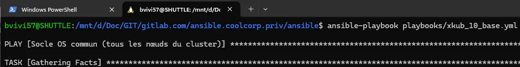 Lancement du playbook Ansible xkub_10_base.yml