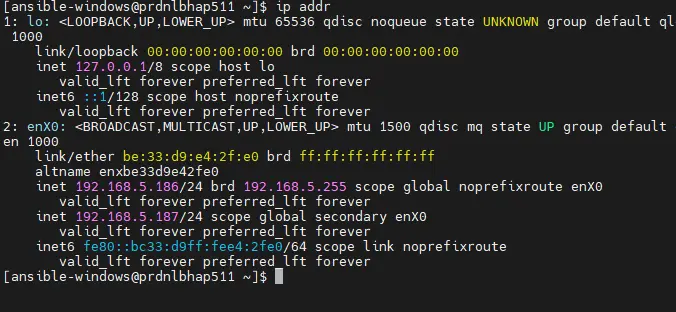 ip addr sur prdnlbhap511 : la VIP 192.168.5.187 a basculé sur le nœud BACKUP de la DMZ