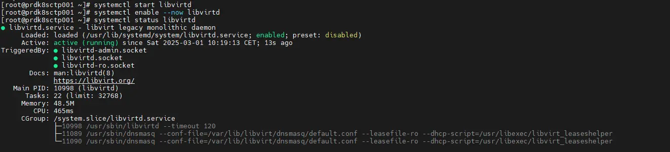 Lancement du service libvirtd