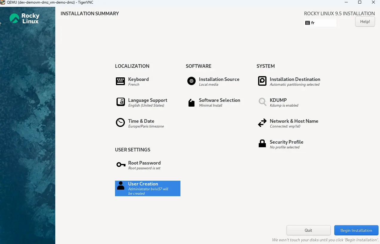 Lancement de l'installation