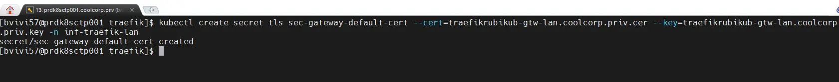 Création du secret pour le certificat par défault