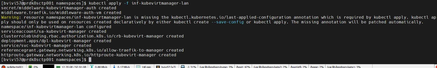 Application de la conf pour kubevirtmanager