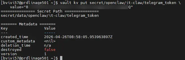 Enregistrement du token Telegram dans Vault