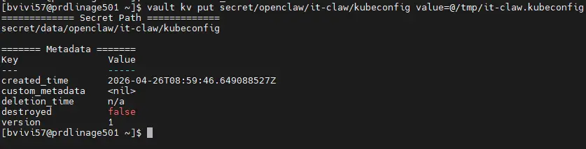 Configuration Kubernetes temporairement stockée dans /tmp sur le serveur dédié aux agents