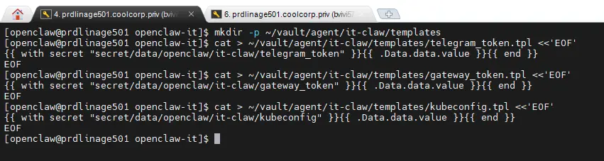 Ecriture des templates consul-template pour extraire les secrets de Vault et les formater dans le dossier sink