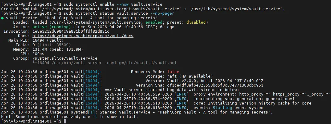 Démarrage du service vault